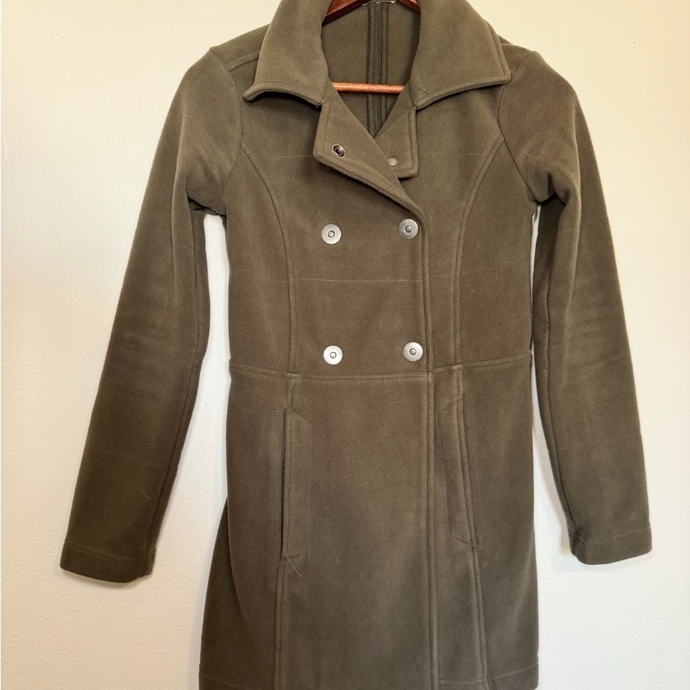Athleta Switchback Double Breasted Fleece Peacoat olive green XS